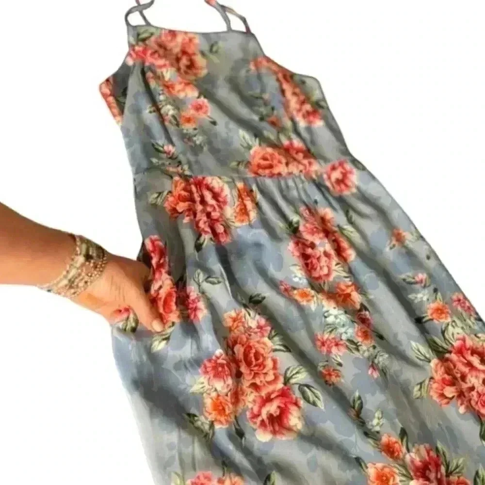 Band of Gypsies Floral Maxi Dress  Blue/Coral Medium NWT boho garden girl fairy - Picture 12 of 15